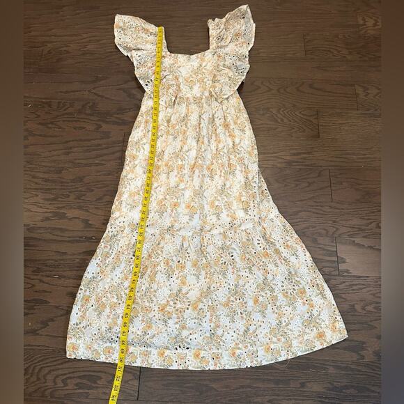 EN SAISON Eyelet Flutter Sleeve Midi-Dress Fields of Gold Size Medium - Picture 7 of 11